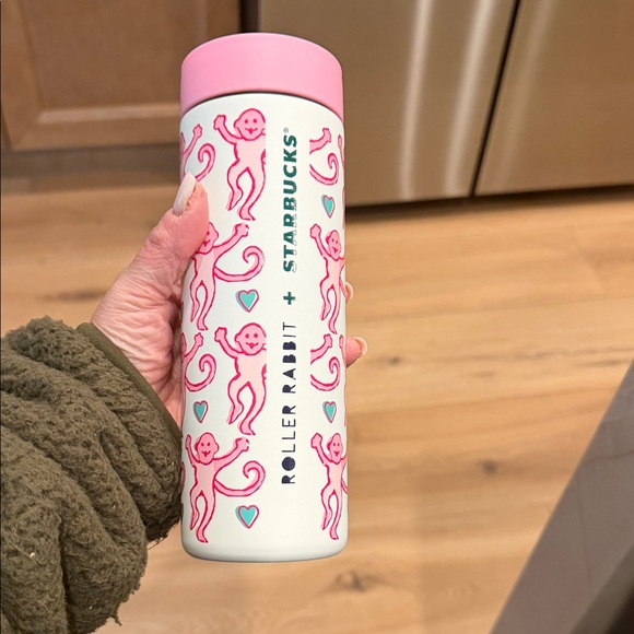 Starbucks Roller Rabbit Pink and White Tumbler
